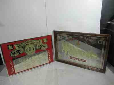 2- Rare Budweiser Gold Clydesdale Horses King of Beer Bar Mirror Sign