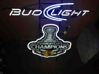 Chicago Blackhawks 2010 NHL Stanley Cup Champions Bud Light Neon Beer Sign RARE