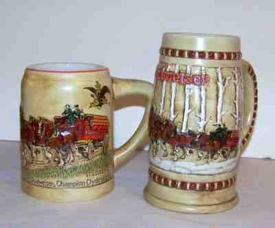 Anheuser Busch Budweiser 1980 & 1981 Christmas First 2 Holiday steins mugs nice2