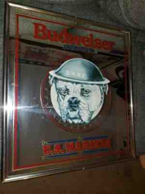 RARE 1992 Budweiser Salutes US Marines USMC WWI Bulldog Advertising Mirror Sign