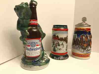 BUDWEISER STEIN LOT - LOUIE THE LIZARD and HOLIDAY STEINS MUGS