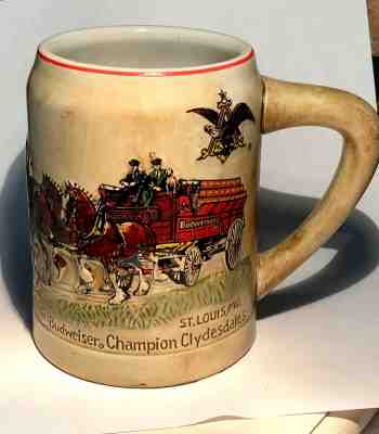 BUDWEISER CHAMPION CLYDESDALES BEER STEIN MUG 1980 CHRISTMAS CERAMARTE OF BRAZIL