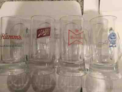 Set Of 4 Vintage Beer 12oz Mugs Glasses Hamms, PBR, Budweiser, Schlitz Stein