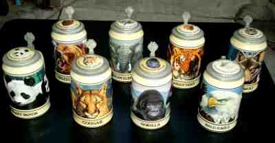 COMPLETE 1989-1996 Set of 8 BUDWEISER  Endangered Species lidded 6 1/2