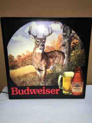 Vintage 1985 Budweiser Beer lighted DEER hunting SIGN whitetail buck