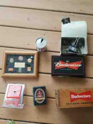 Budweiser Unique Lot - Pin Set, Clock, Dominoes, Cards, Box, Pull Tab Can, Clips