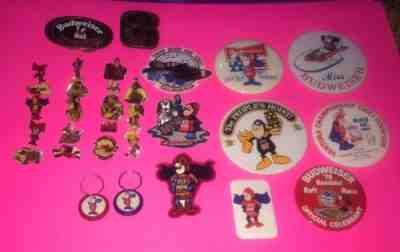 Huge Lot Budweiser Bud Man Budman Pins Beltbuckles Patches Keychains