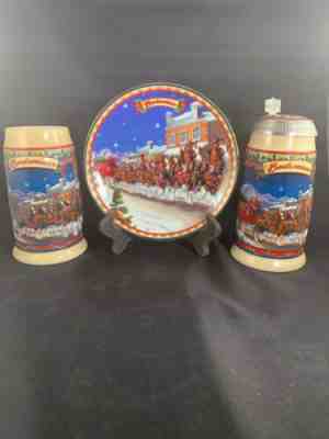 Budweiser Stein Set With Plate Holiday 2003 Old Town CS560