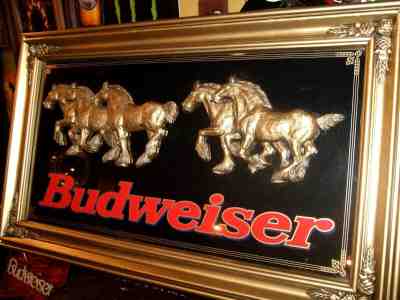 RARE Budweiser Clydesdale Mirror Beer Sign Bud Light Miller Lite Coors Coasters