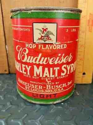 1900s VINTAGE BUDWEISER BARLEY MALT SYRUP 3# PAPER LABELED CAN-ST LOUIS MO-NICE!