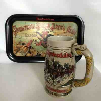 Budweiser Anheuser Busch Vintage 1987 Metal Tray  and Beer Stein Clydesdale-Lot