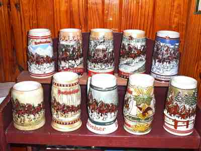 1980 to 1989 Budweiser Holiday Beer Stein Set Rare Vintage 1981 Snowy Woodland