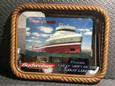 Budweiser Beer Great Ships Of The Great Lakes Edward L Ryerson Mirror Sign