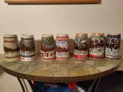 Lot 7 Budweiser bud Holiday Christmas Steins 1981 1982 1984 1985 1987 1988 1989