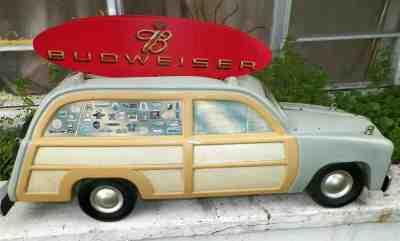 Rare Large Budweiser Sign 1950s Woody Woodie Car pool table light!a