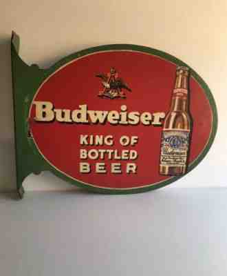 Rare 1930's Budweiser King of Bottled Beer Sign double sided Metal Advertising 