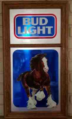 VERY RARE Vintage 1986 Bud Light Baron the Clydesdale Horse Mirror Sign Plaque 