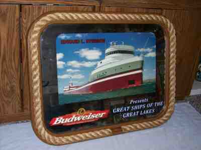 Budweiser Beer Great Ships Of The Great Lakes Edward L. Ryerson Mirror Sign