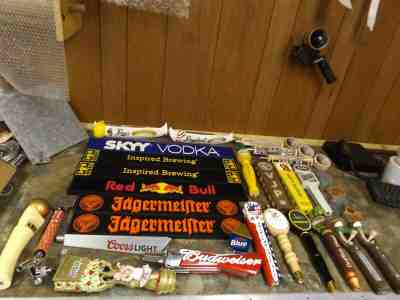 Collectible Beer Tap Handle and Spill Mat Lot - Budweiser Coors Leine's Bell's +