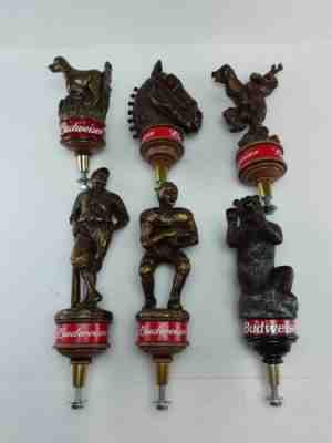 Vintage lot of 6 BUDWEISER Beer Taps ~ Bear Dog Rodeo Baseball Football Horse