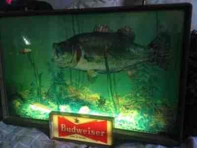 VINTAGE BUDWEISER BAR SIGN LIGHT 1957 BASS CHASING LURE FISHING FISH RARE