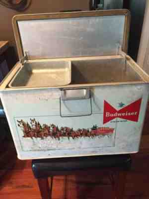 Vintage Metal Budweiser Beer Cooler 1950's Clydesdale Horses with Food Tray