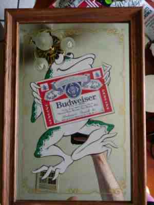 Vintage Budweiser Bud Beer Frog Bar Mirror Anheuser Busch Item 102-220