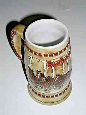 VTG 1981 Budweiser Snowy Woodlands Holiday Collectors Stein Clydesdales In Snow