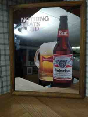 VINTAGE NOTHING BEATS A BUD  SMALL BACK BAR MIRROR