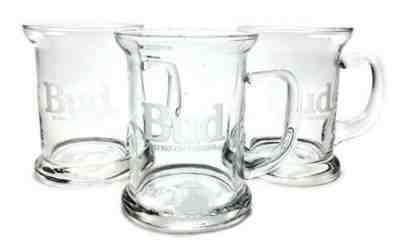 3 Budweiser Bud Stein Beer Mugs Cups Set Anheuser Busch Clear Glass Tankard