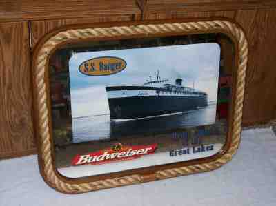 Budweiser Beer Great Ships Of The Great Lakes S.S. Badger Mirror Sign