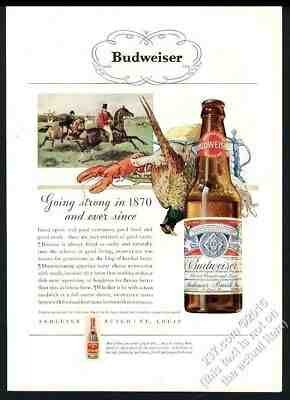 1931 Budweiser Beer pheasant lobster feast food art Prohibition vintage print ad