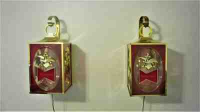 2 Rare Vtg complete 60s Budweiser King of Beers Wall Lighted Sconces advertising