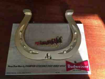 BUDWEISER KING OF BEERS,HORSE SHOES WORN BY CHAMPION CLYDESDALE BEER SIGN NOS