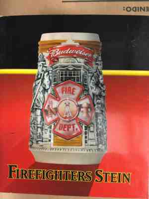 BUDWEISER AMERIDCAN FIREFIGHTER'S COLLECTIBLE STEIN NIB (B)   