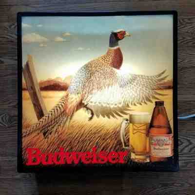 VINTAGE BUDWEISER BUD BEER PHEASANT in MOTION BAR LIGHT HUNTING SIGN LED UPGRADE