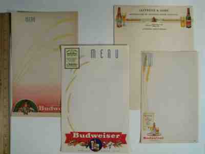 Vintage Lot of 3 Budweiser Paper Sheet Menus & Jeffrey's & Sons Letter Head 