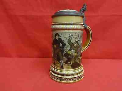 BREWERIANA Mettlach Lidded Stein # 1403 Bowling Party Germany Made in 1894 RARE 