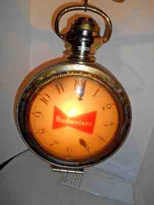 Vtg Budweiser Large Rotating Pocket Watch & Lighted Sign w/ Lady Dated 1959