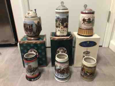 Lot Of 6 Budweiser Anheuser Busch Christmas Holiday  Beer Stein Glasses Faust