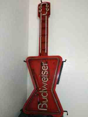 1991 VINTAGE BUDWEISER NEON GUITAR sign Light Man Cave Pool Lair Bar.