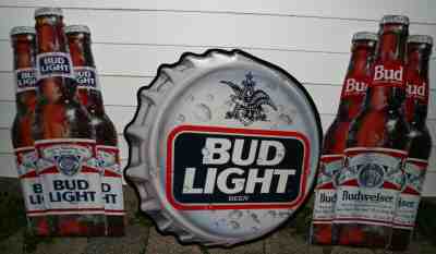 Three Vintage Budweiser Beer Collectable Large Metal Wall Signs