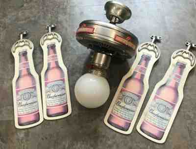 VTG Budweiser 42” Ceiling  Fan with Globe Beer Bottle Fan Blades Bar Man Cave