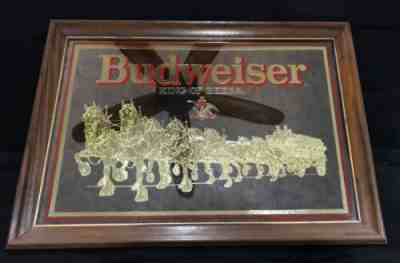 Vintage Budweiser Clydesdale Framed Mirror Beer Sign Bar Advertising 21x15 Wood