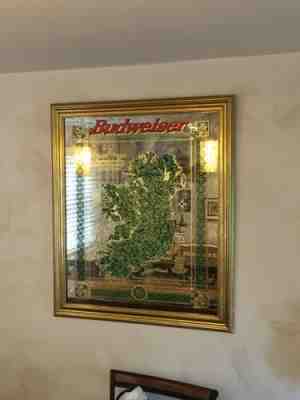 Large Vintage Bar Room BUDWEISER Beer Mirror Map Ireland Sign 27 X33 Man Cave