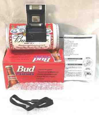 NOS VINTAGE BUDWEISER BEER ARGENTINA CAMERA FLASH WORKS W/BOX MANUAL IN SPANISH 