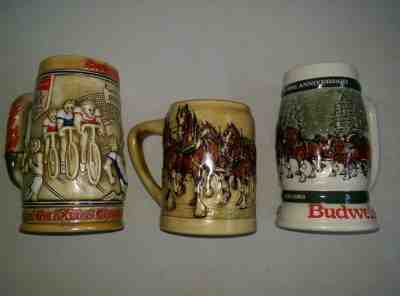 Lot of 3 Budweiser Clydesdale Ceramarte Holiday Stein Mug 1980 1982 1984 Olympic