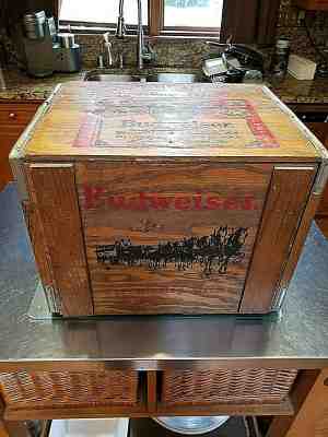 Vintage 1970's Budweiser Wooden Crate With Clydesdales LP Vinyl Album Storage