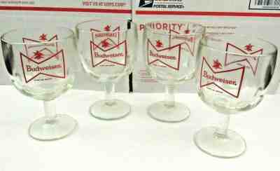 VTG Set 4 Budweiser Thumbprint Goblet Glass Beer Stemmed Bowtie Chalice Clear