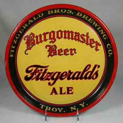 Old Burgomaster Beer Tin Serving Pie Tray Fitzgerald Bros. Brewing Co. Troy NY 